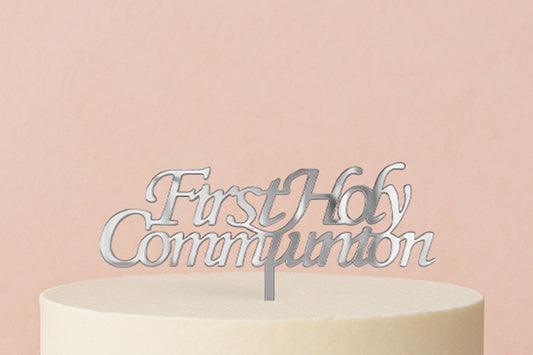 Silver First Holy Communion - Cake Topper - Mirror - Iconic Cake Art