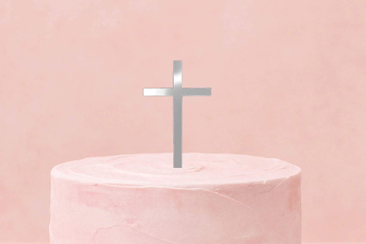 Silver Mirror Cross Cake Decoration - Iconic Cake Art
