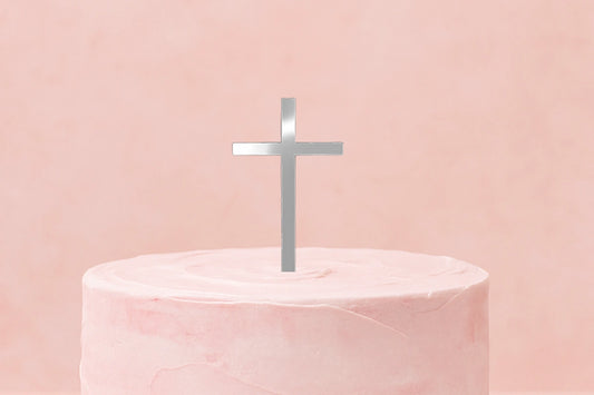 Silver Mirror Cross Cake Decoration - Iconic Cake Art