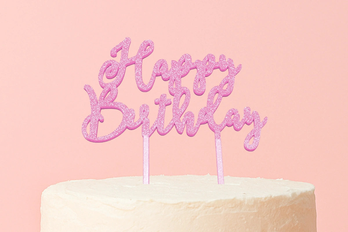 Pink Happy Birthday - Cake Topper - Glitter - Iconic Cake Art