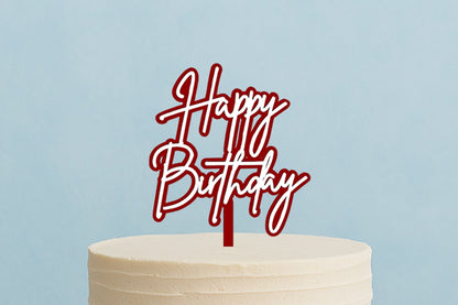 White Happy Birthday Red N - Cake Toppers - Iconic Cake Art