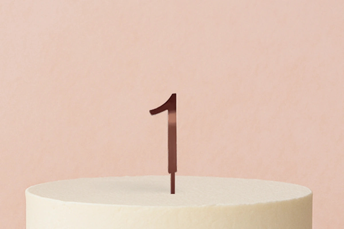 Rose Gold Number1 One Mirror Cake Topper Monogram 8cm - Iconic Cake Art
