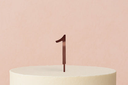 Rose Gold Number1 One Mirror Cake Topper Monogram 8cm - Iconic Cake Art