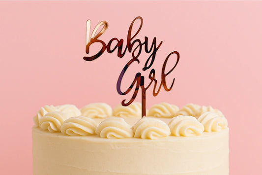 Rose Gold Baby Girl - Cake Topper - Mirror - Iconic Cake Art