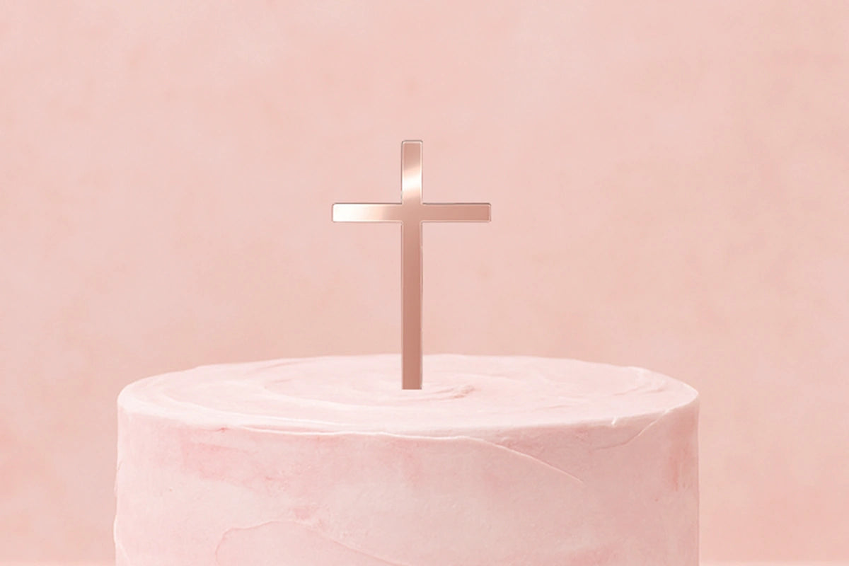 Rose Gold Mirror Cross Cake Decoration - Iconic Cake Art