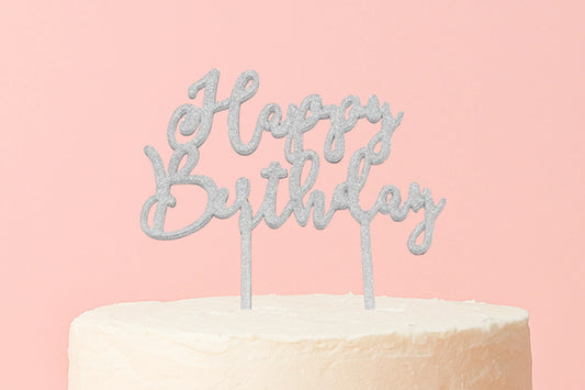Silver Happy Birthday - Cake Topper - Glitter - Iconic Cake Art