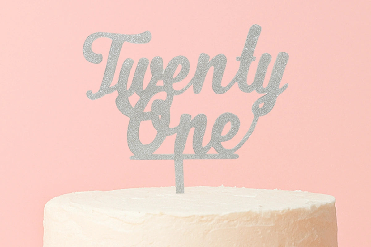 Silver Twenty One - Birthday Cake Topper - Glitter - Iconic Cake Art