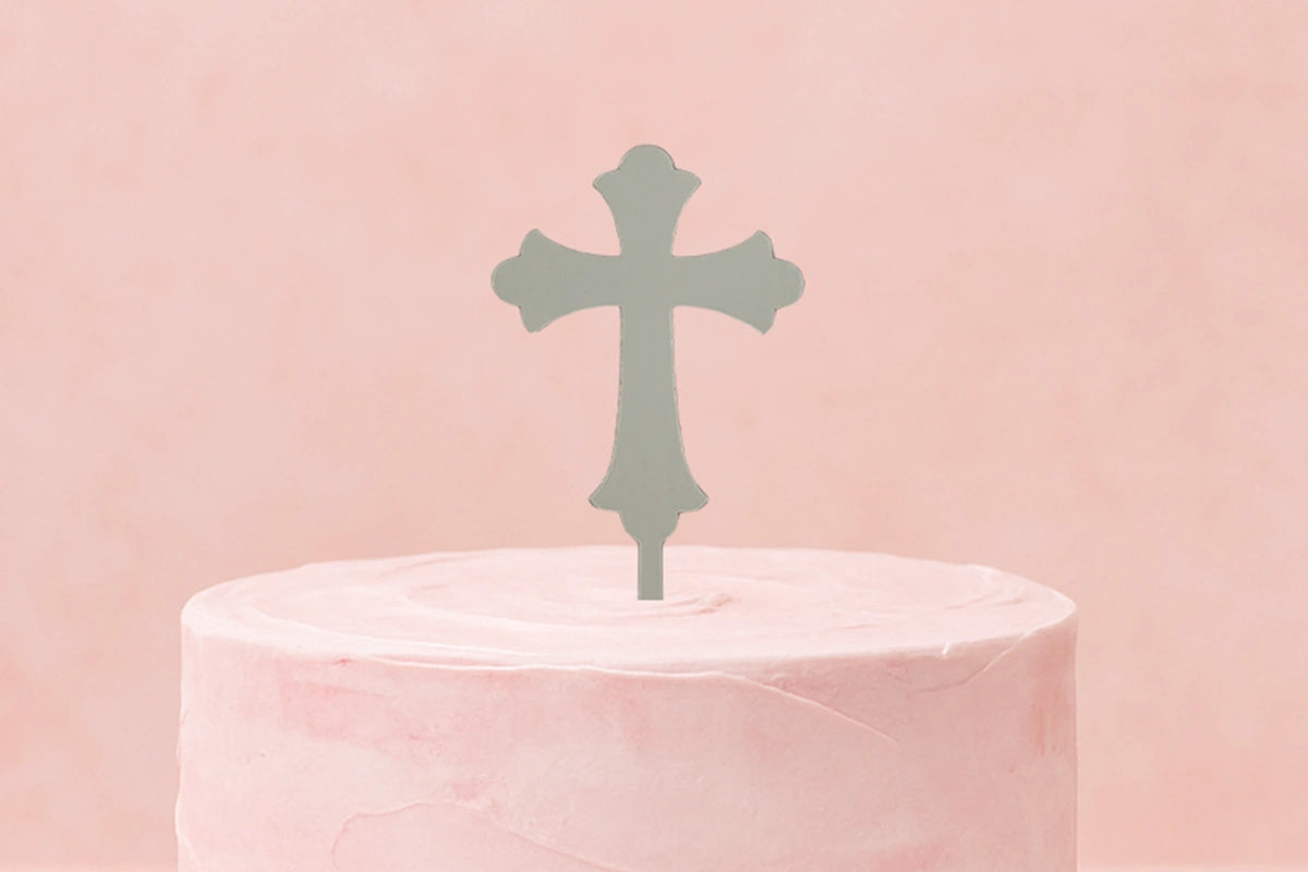 Silver Cross - Cake Topper - Mirror - Iconic Cake Art