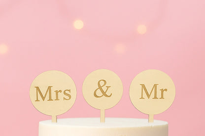 Mr and Mrs Individual Round Engagement Wedding Cake Topper - Iconic Cake Art