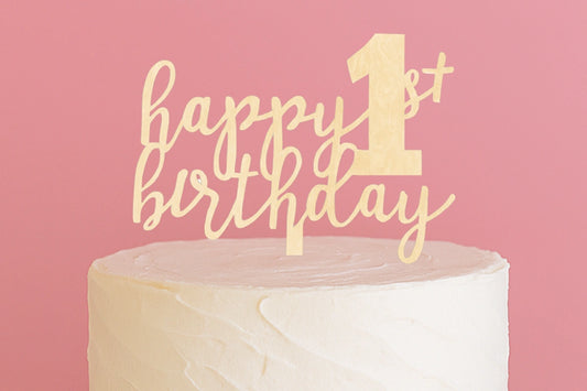Happy 1st Birthday - Cake Topper - Wood Look - Iconic Cake Art