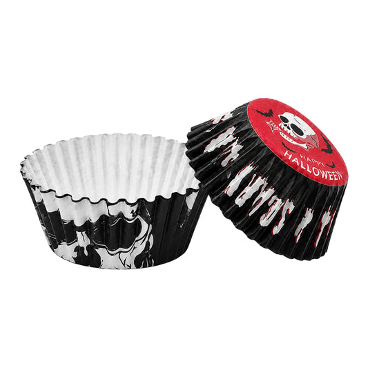 250 pcs 50mm x 35mm Black Skull GreaseproofCupcake Cases - Iconic Cake Art