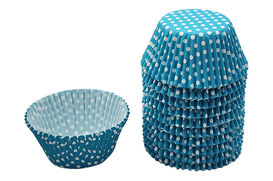 250 pcs 50mm x 35mm Blue And White Polka GreaseproofCupcake Cases - Iconic Cake Art