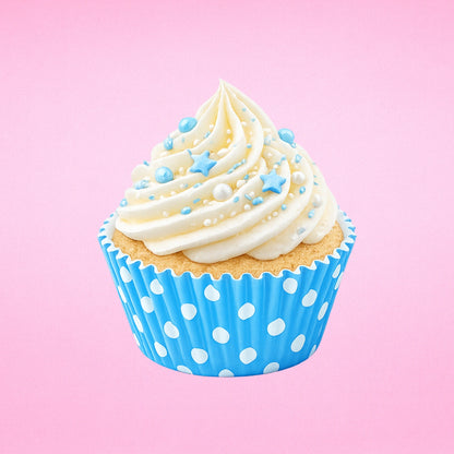 250 pcs 50mm x 35mm Blue And White Polka GreaseproofCupcake Cases - Iconic Cake Art