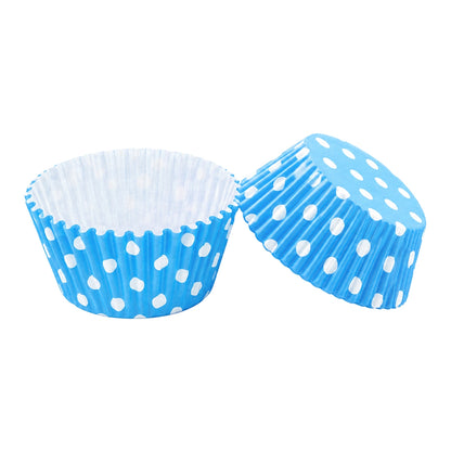 250 pcs 50mm x 35mm Blue And White Polka GreaseproofCupcake Cases - Iconic Cake Art