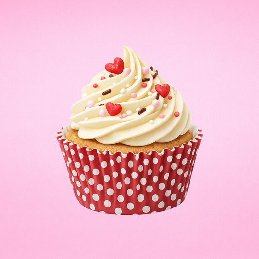 250 pcs 50mm x 35mm Pink And White Polka GreaseproofCupcake Cases - Iconic Cake Art