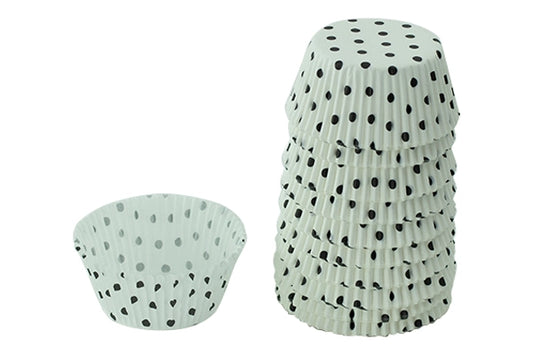 250 pcs 50mm x 35mm White With Black Polka Dots GreaseproofCupcake Cases - Iconic Cake Art