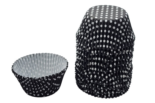 250 pcs 50mm x 35mm Black And White Polka Dots GreaseproofCupcake Cases - Iconic Cake Art