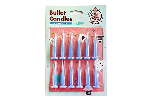Light Blue Bullet Candles (12 Pack) - Gateau Art