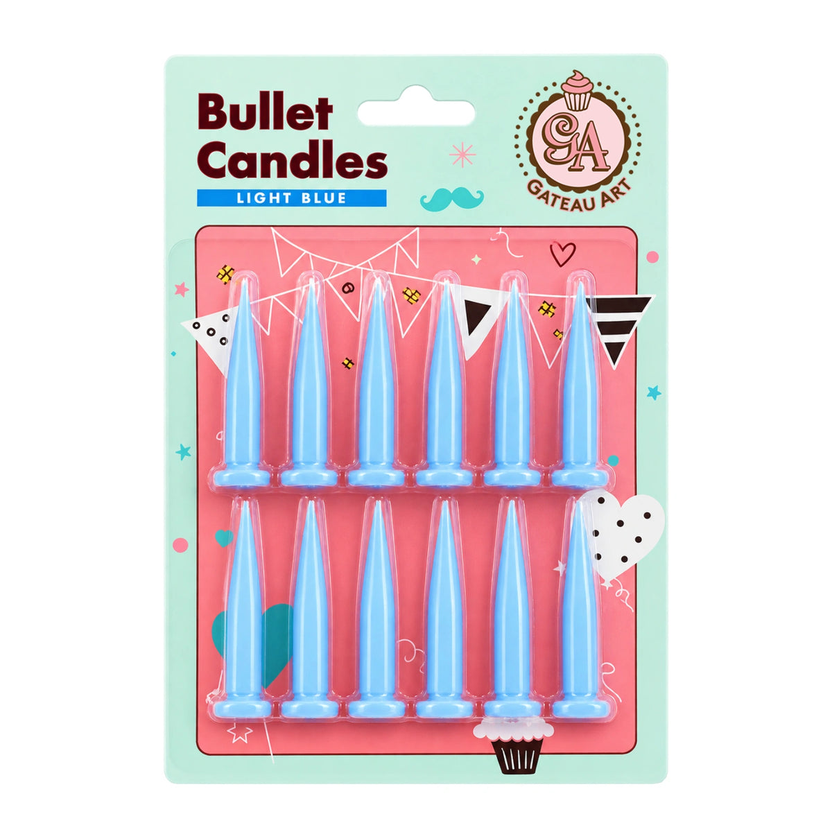 Light Blue Bullet Candles (12 Pack) - Gateau Art