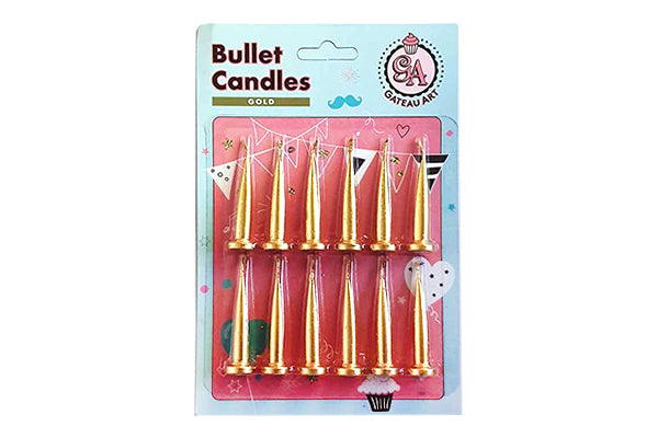 Gold Bullet Candles (12 Pack) - Gateau Art