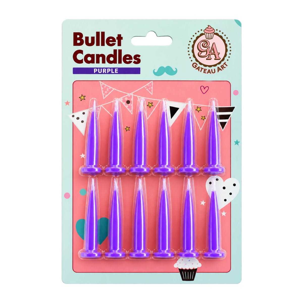Purple Bullet Candles (12 Pack) - Gateau Art