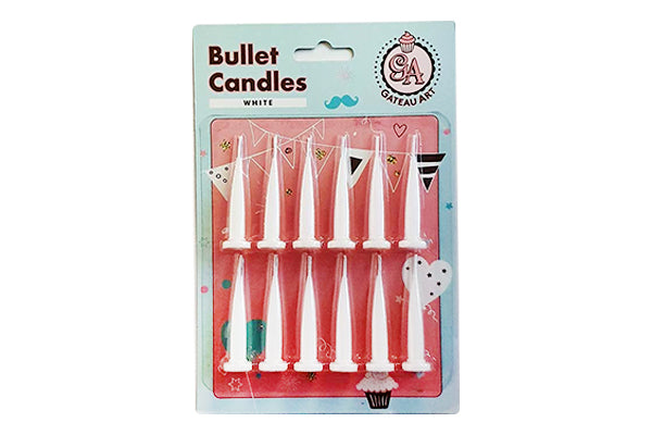 White Bullet Candles (12 Pack) - Gateau Art