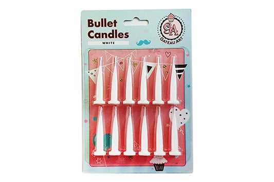 White Bullet Candles (12 Pack) - Gateau Art