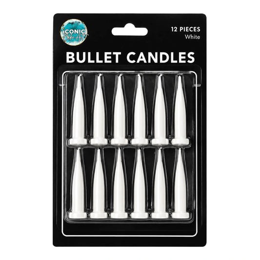 White Bullet Candles (12 Pack) - Gateau Art