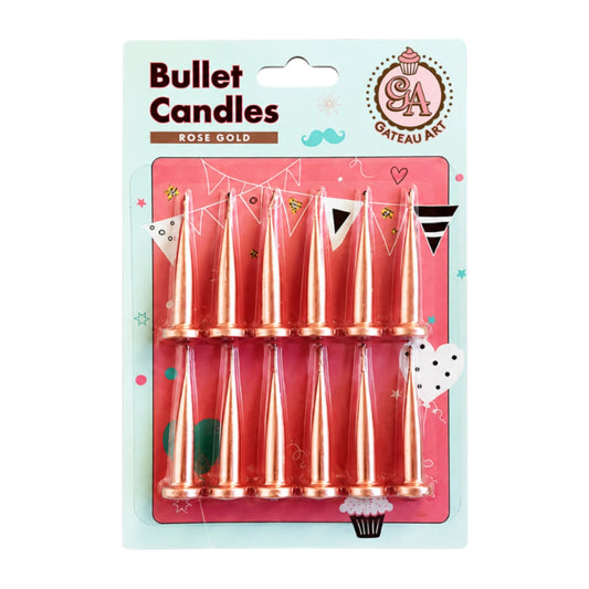 Rose Gold Bullet Candles (12 Pack) - Gateau Art