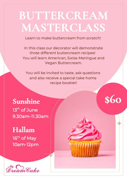 BUTTERCREAM BASICS MASTERCLASS - HALLAM - 16-05-2026 - $60