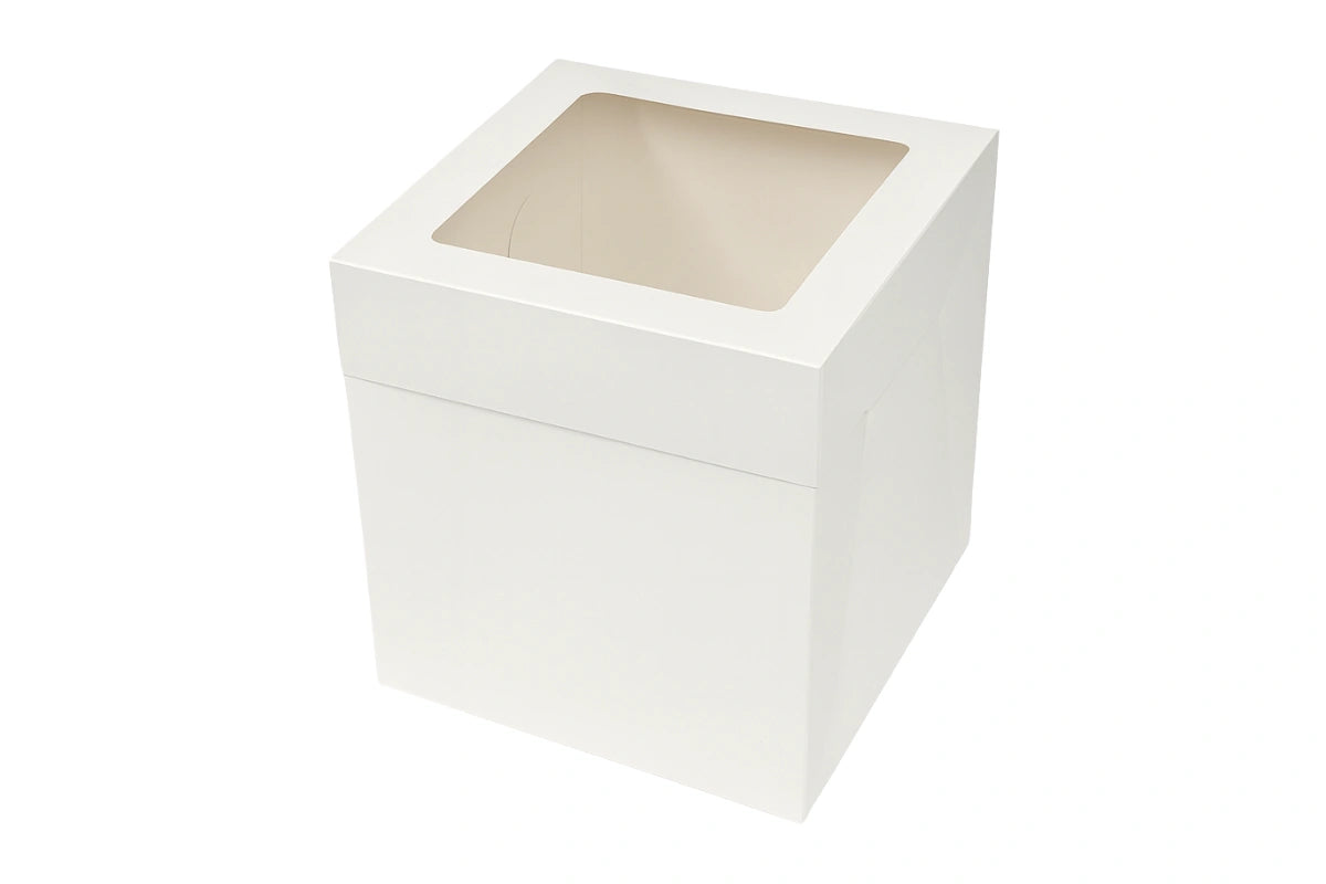 Tall Cherry Lock Cake Box - White Iconic Cake Art - 12 X 12inch