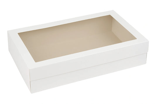 White Rectangle Cake Box with Window 16 Inch x 24 Inch x 6 Inch - Iconic Cake Art