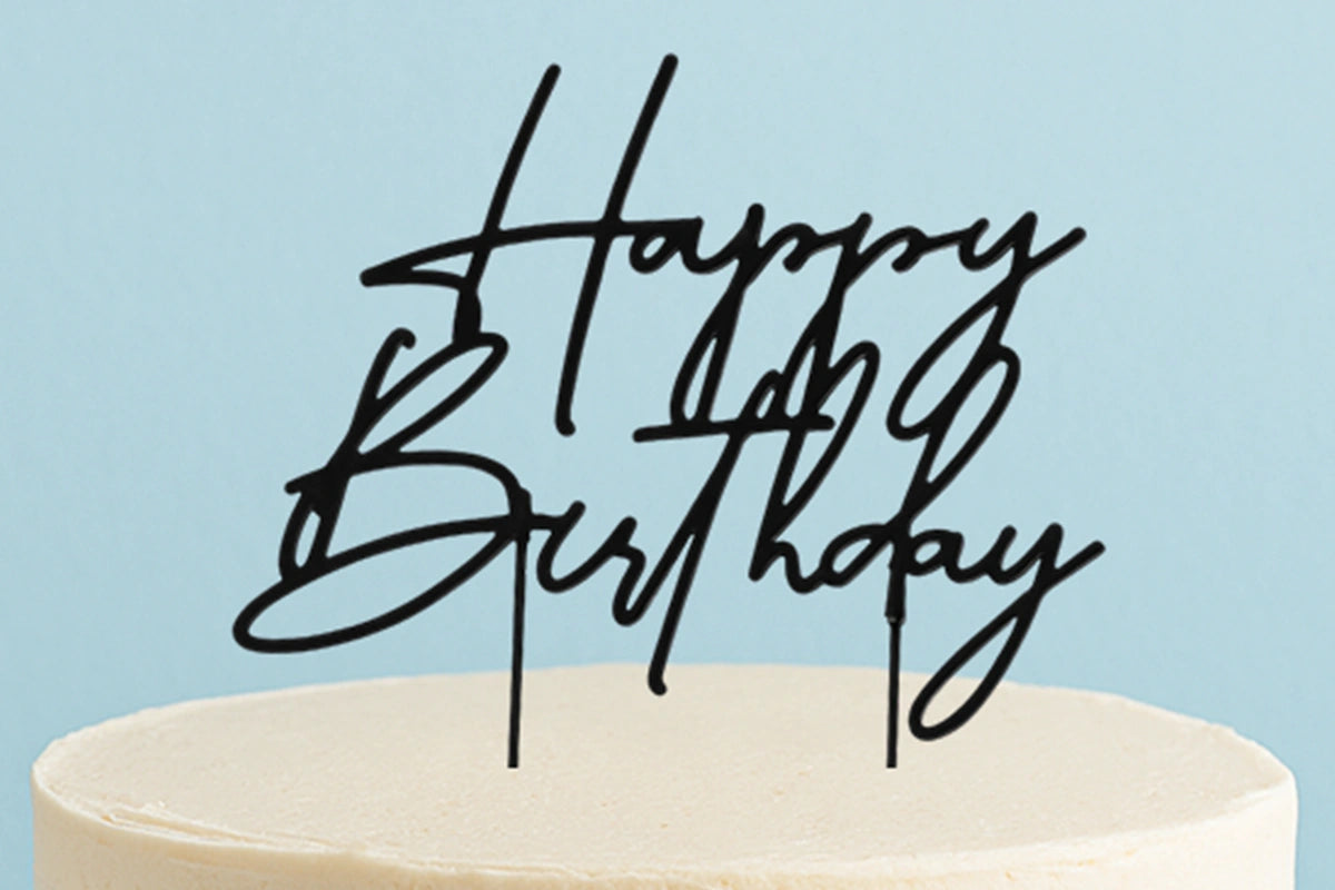 Matte Black Cake Topper - Happy Birthday Style4 Cake &amp; - Cake and Candle