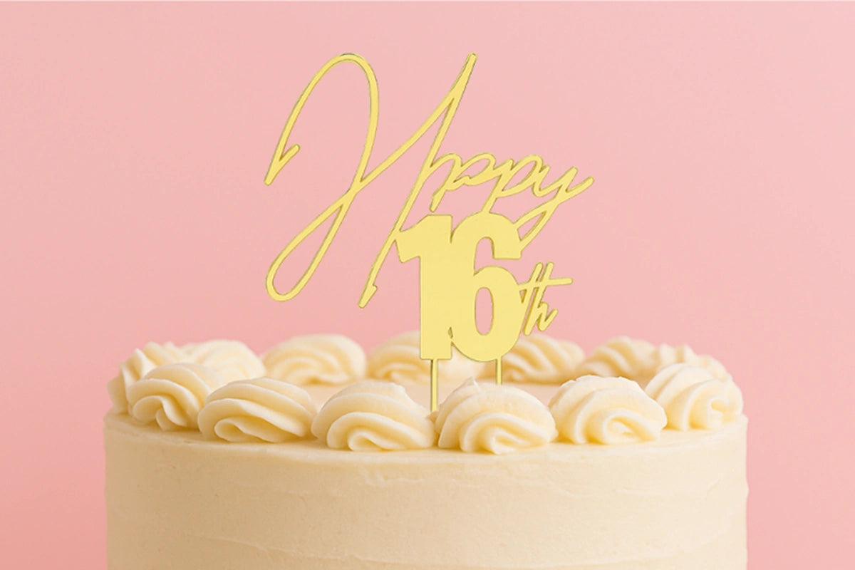 Gold Happy 16th Cake Topper - Bake Group
