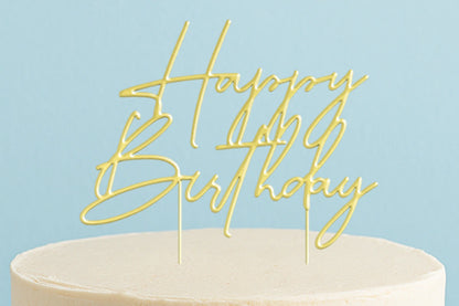 Gold Cake Topper - Happy Birthday Style4 Cake &amp; - Cake and Candle