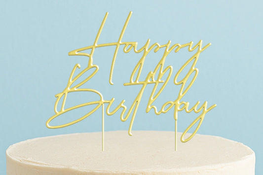 Gold Cake Topper - Happy Birthday Style4 Cake &amp; - Cake and Candle