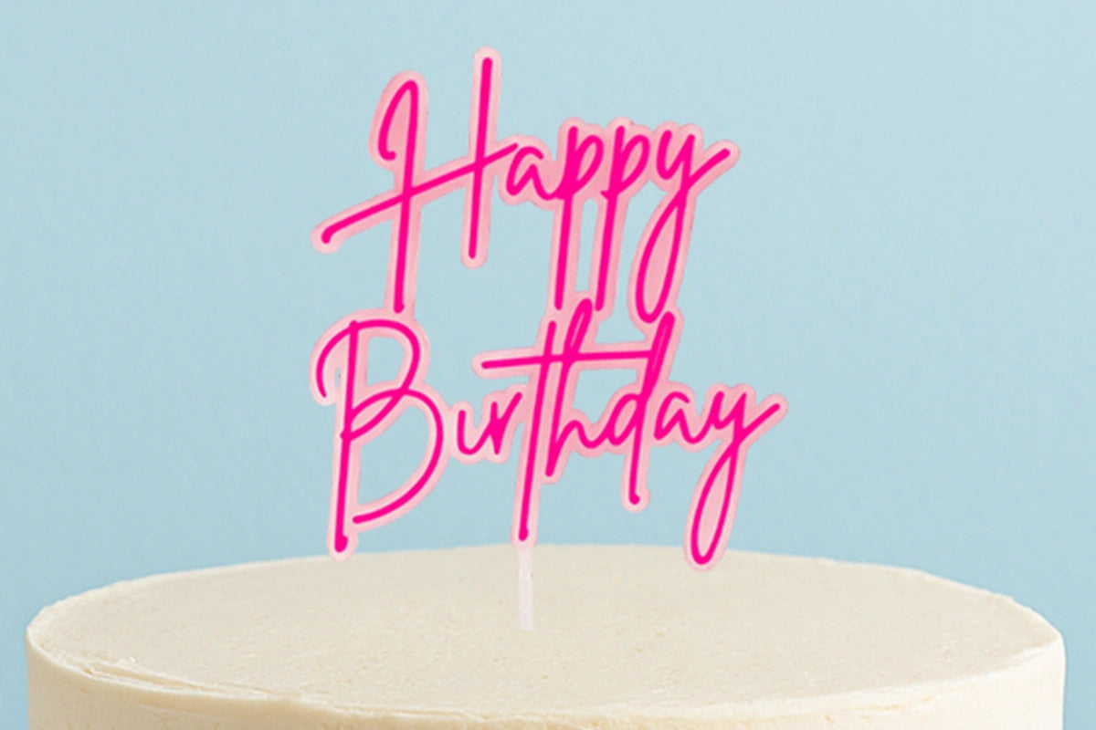 Hot Pink Opaque Layered Happy Birthday Cake Topper - Bake Group