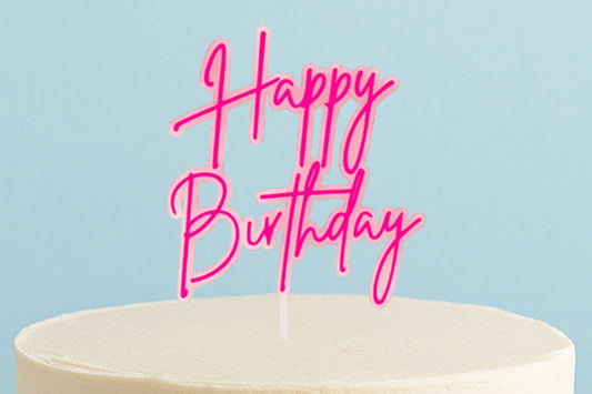 Hot Pink Opaque Layered Happy Birthday Cake Topper - Bake Group