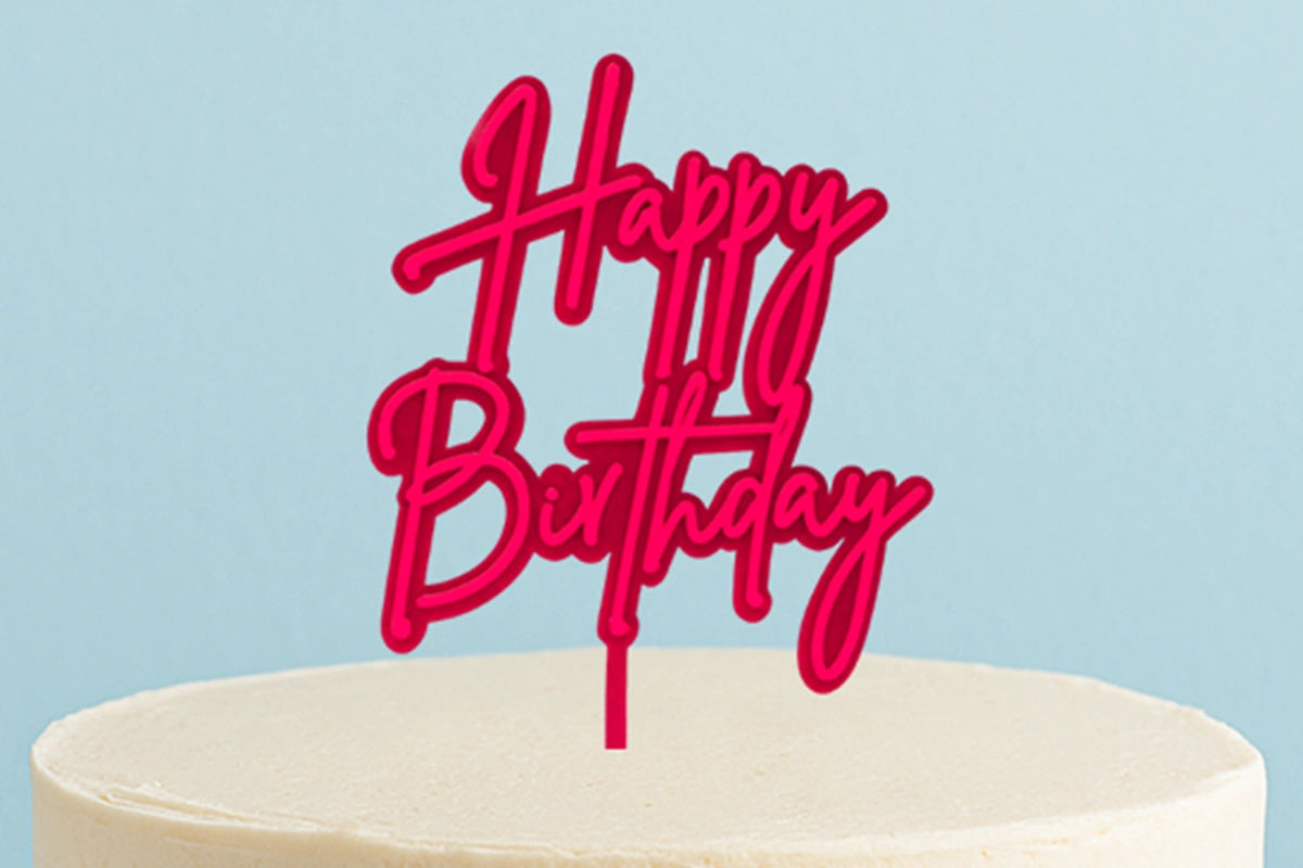 Hot Pink Layered Happy Birthday Cake Topper - Bake Group