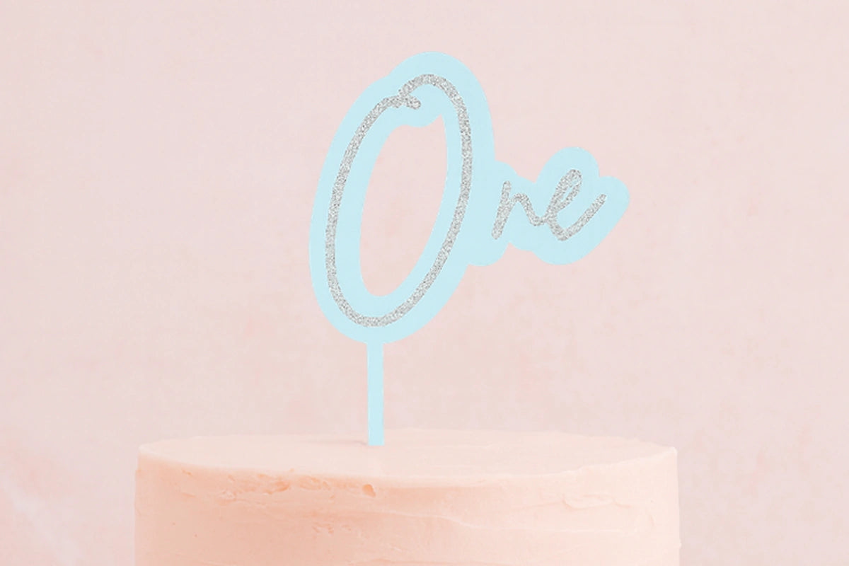 Light Blue One Silver Layered Cake Topper - Bake Group