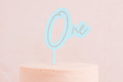 Light Blue One Silver Layered Cake Topper - Bake Group