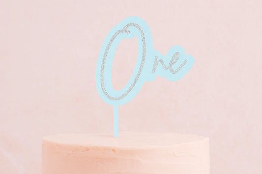 Light Blue One Silver Layered Cake Topper - Bake Group