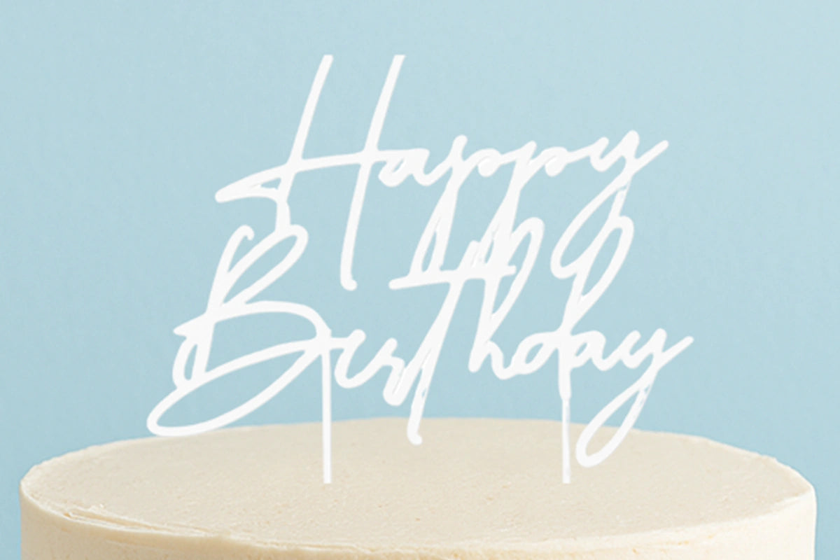 White Pearl Cake Topper - Happy Birthday Style4 Cake &amp; - Cake and Candle