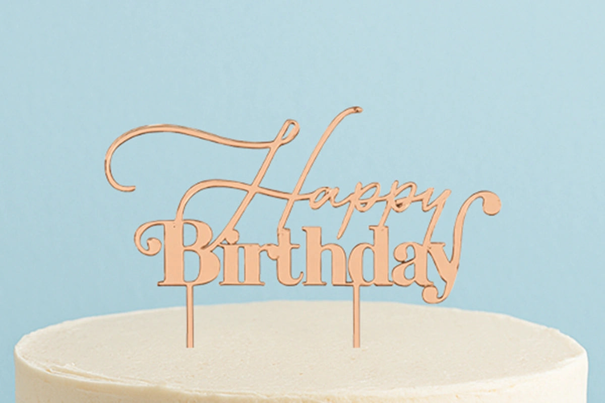 Rose Gold Cake Topper - Happy Birthday Style1 Cake &amp; - Cake and Candle