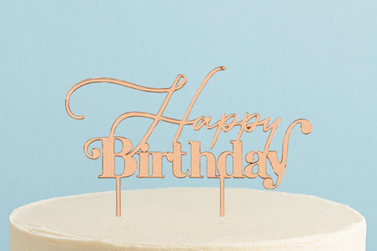 Rose Gold Cake Topper - Happy Birthday Style1 Cake &amp; - Cake and Candle
