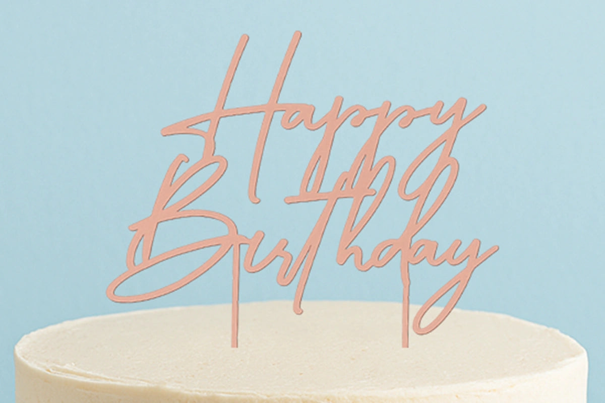 Rose Gold Cake Topper - Happy Birthday Style4 Cake &amp; - Cake and Candle