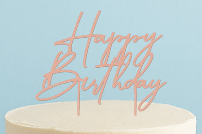 Rose Gold Cake Topper - Happy Birthday Style4 Cake &amp; - Cake and Candle