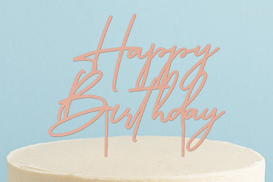 Rose Gold Cake Topper - Happy Birthday Style4 Cake &amp; - Cake and Candle