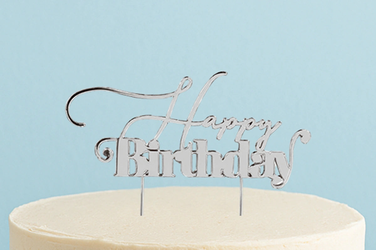 Silver Cake Topper - Happy Birthday 1 - Bake Group