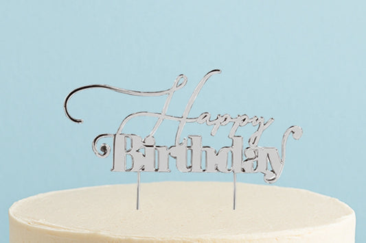 Silver Cake Topper - Happy Birthday 1 - Bake Group